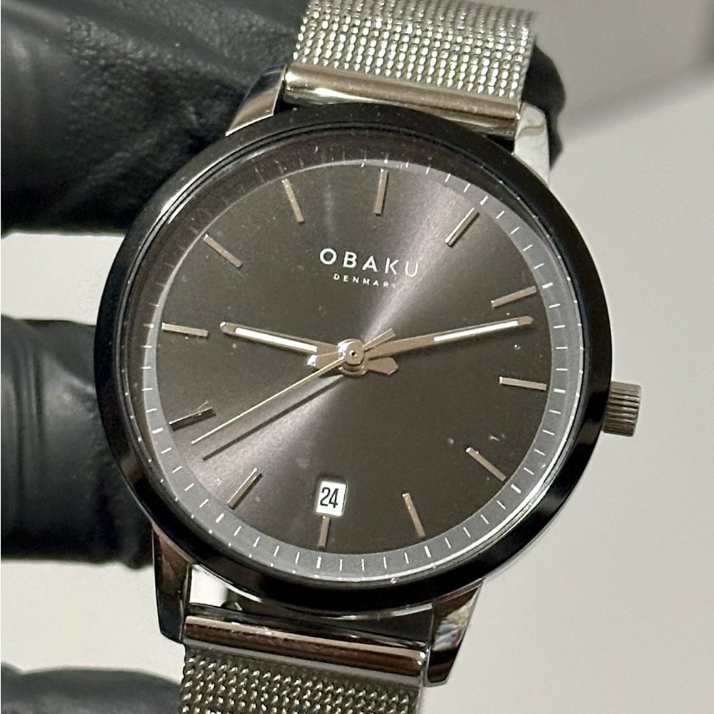 Obaku Salvie Lille Monochrome Black Dial Date Silver SS 34mm Ladies’ Dress Watch